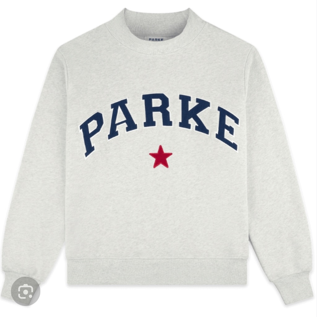 Parke Women's Light Gray Crewneck Sweatshirt With Navy Logo And Red Star